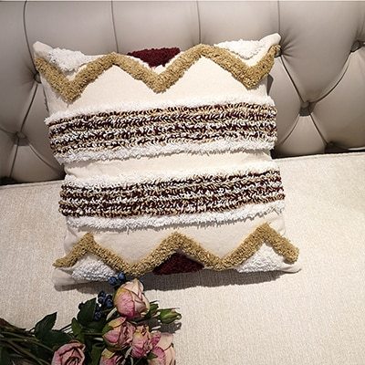 Moroccan style Cushion Cover Pillow Case Luxury Handmade Geometric Stripe Brown For Sofa Bed Home Decorative Canvas 45x45cm
