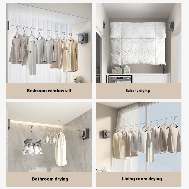 Wall Hanging Laundry Line Household Wire Telescopic Clothesline Rust-Proof Anti-Sagging Laundry Line For Indoor OutdoorWall Hanging Laundry Line
