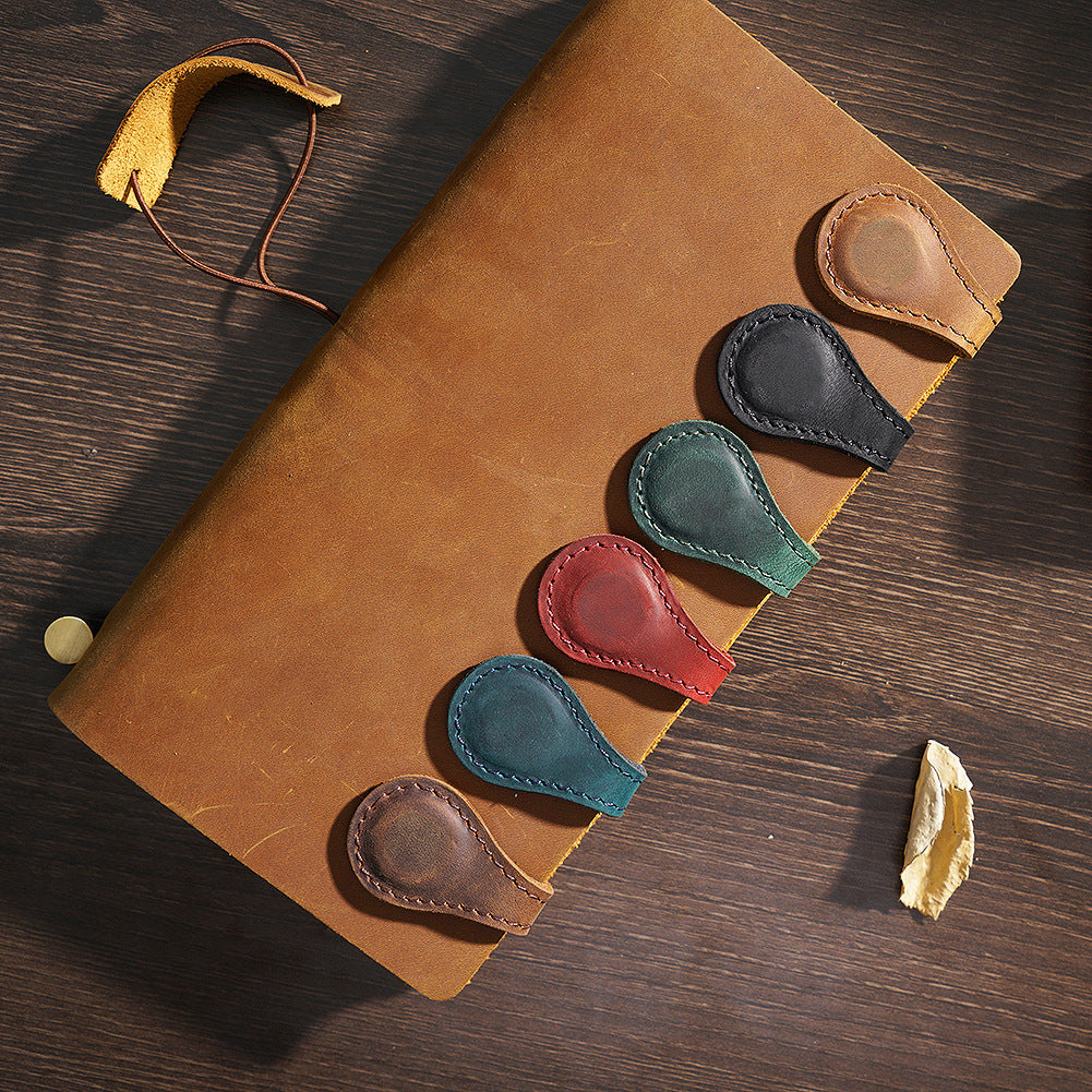 Crazy Horse Leather Double Sided Magnetic Clip Bookmark Holder