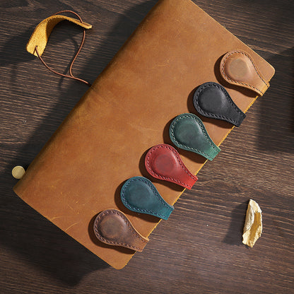 Crazy Horse Leather Double Sided Magnetic Clip Bookmark Holder
