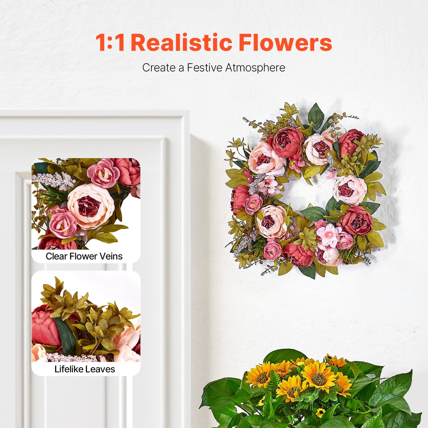 Artificial Decorative Wreath 19 In Pink Peonies Hydrangeas Year Round Wreath