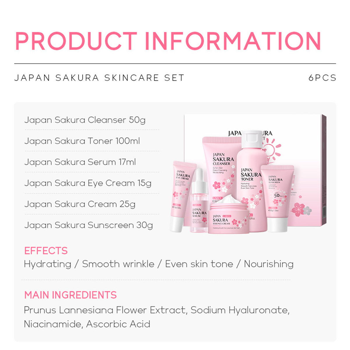 Skin Care Set JAPAN SAKURA Women Beauty Gift Sets {6ps}