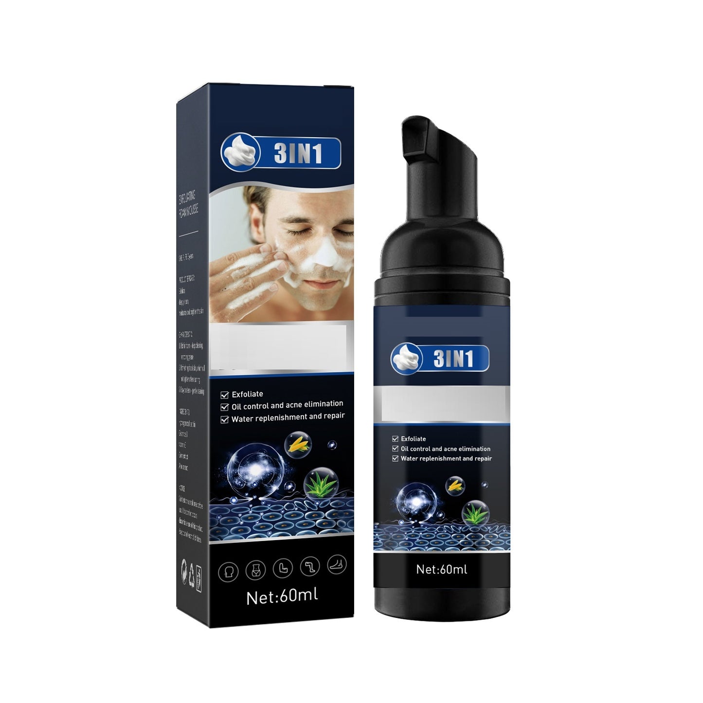 Men's Exfoliating Mousse Mild Skin Cleaning Acne Removing Shrink Pores Oil Control
