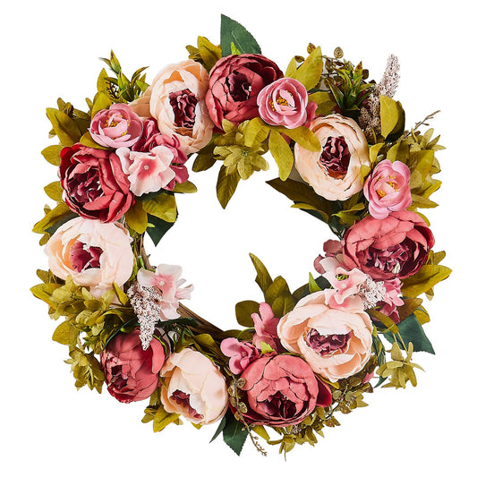 Artificial Decorative Wreath 19 In Pink Peonies Hydrangeas Year Round Wreath