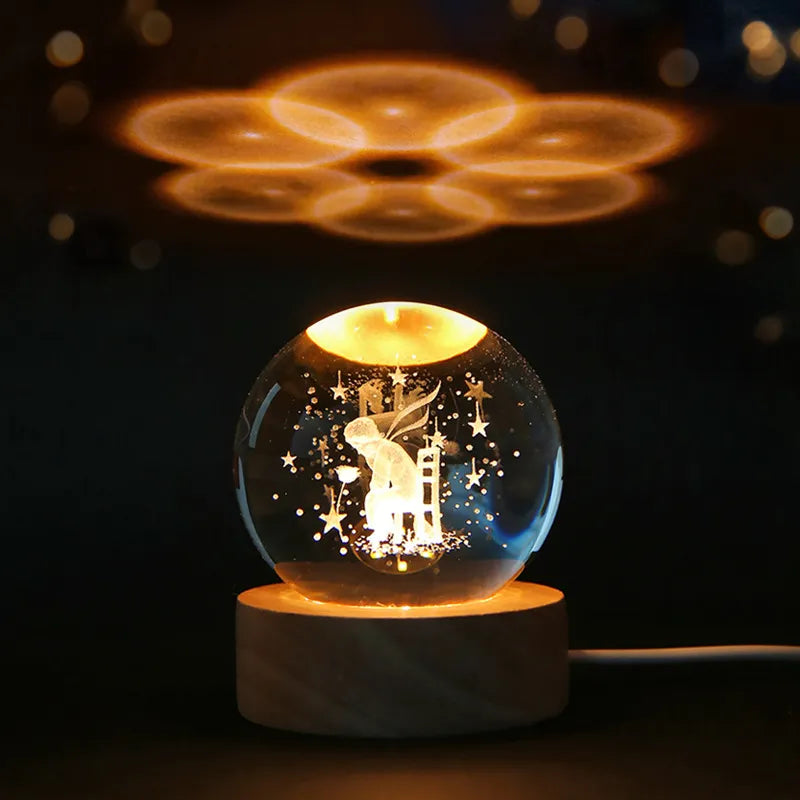 Engraved Crystal Planet Night Light
