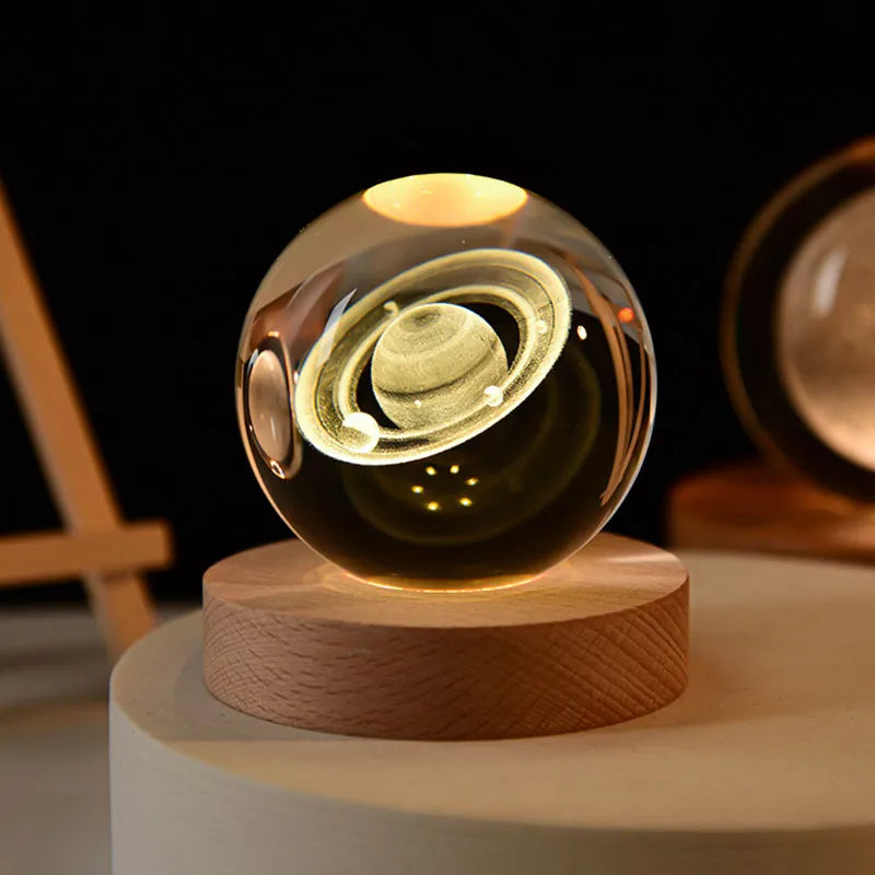 Engraved Crystal Planet Night Light