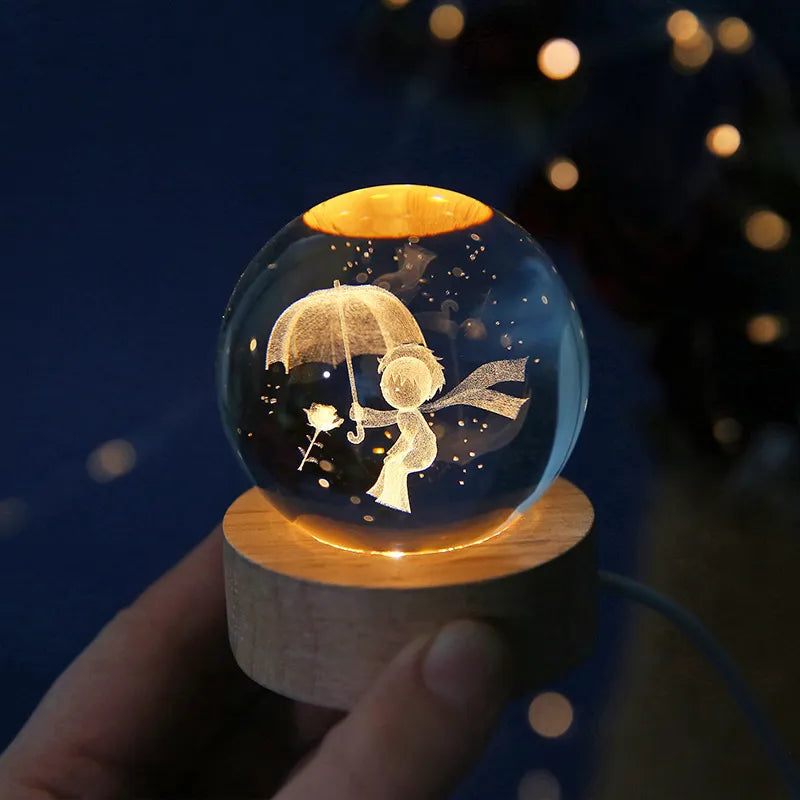 Engraved Crystal Planet Night Light